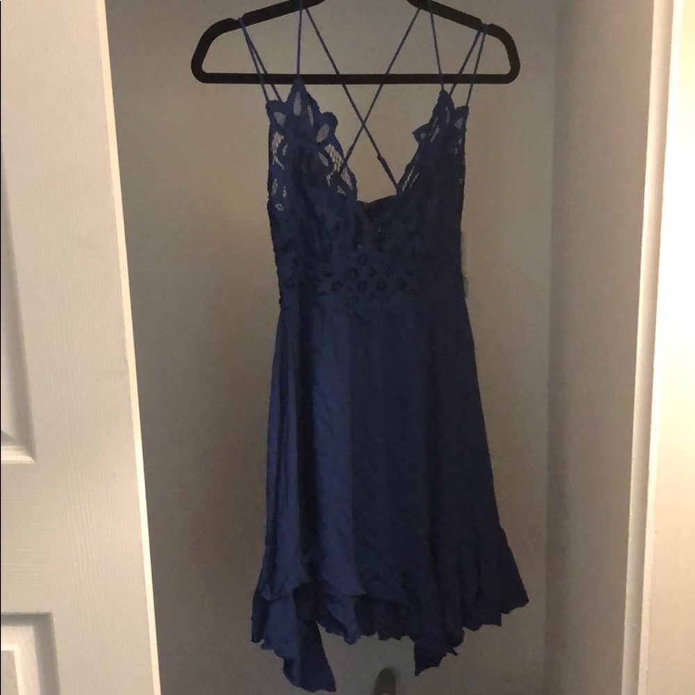 Free People Navy Blue Lace-Trim Mini Dress